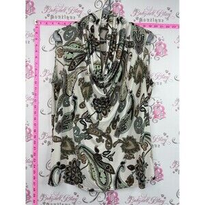 Clientele shirt tank Sleeveless Cowl Neck Paisley Top in Cream and Sage